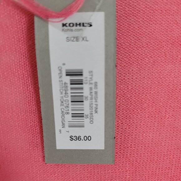 NEW Apt. 9 Cardigan Open Stitch Yoke Wish Pink XL Long Sleeve Sheer lightwt NWT - Picture 7 of 10